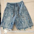 Kapital Indigo Feather Pattern Denim Shorts Size 4 Frayed Hem Made in Japan