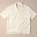 Nostalgia White Lace Paisley Button Up Short Sleeve Shirt Top Size L