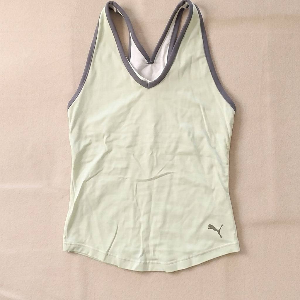 PUMA Women's Size L Light Green V-Neck Racerback Tank Top Athleisure Gym