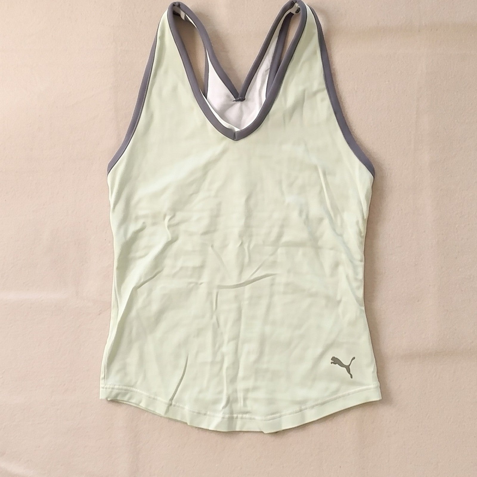 PUMA Women's Size L Light Green V-Neck Racerback Tank Top Athleisure Gym