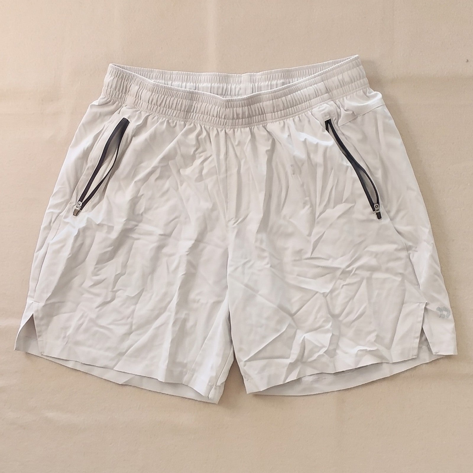 All In Motion Men's Athletic Gym Shorts Zip Pockets Solid Beige Size M