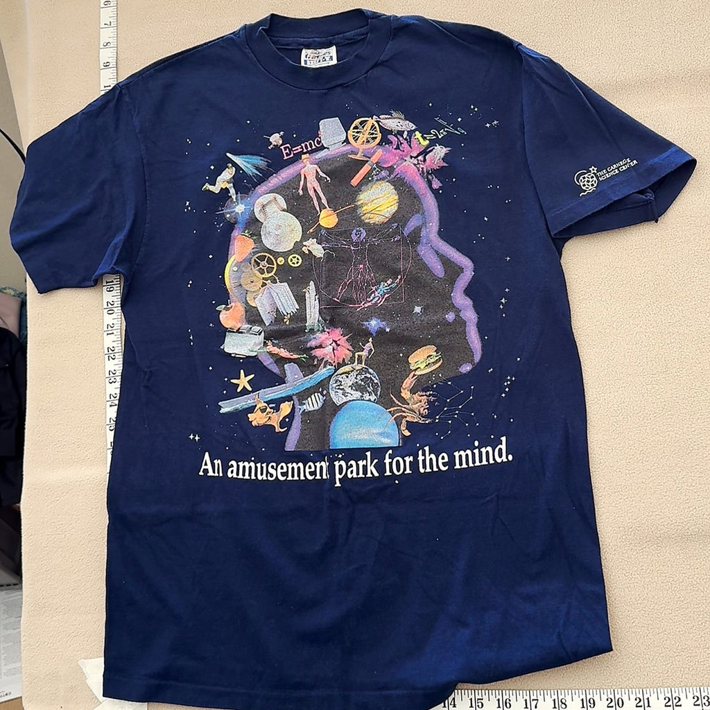 Hanes Beefy-T An Amusement Park for the Mind Graphic T-Shirt Navy Blue Size L