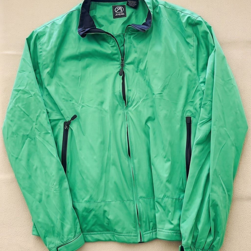 AHEAD Men's Green Full Zip Windbreaker Jacket Outerwear Size XL