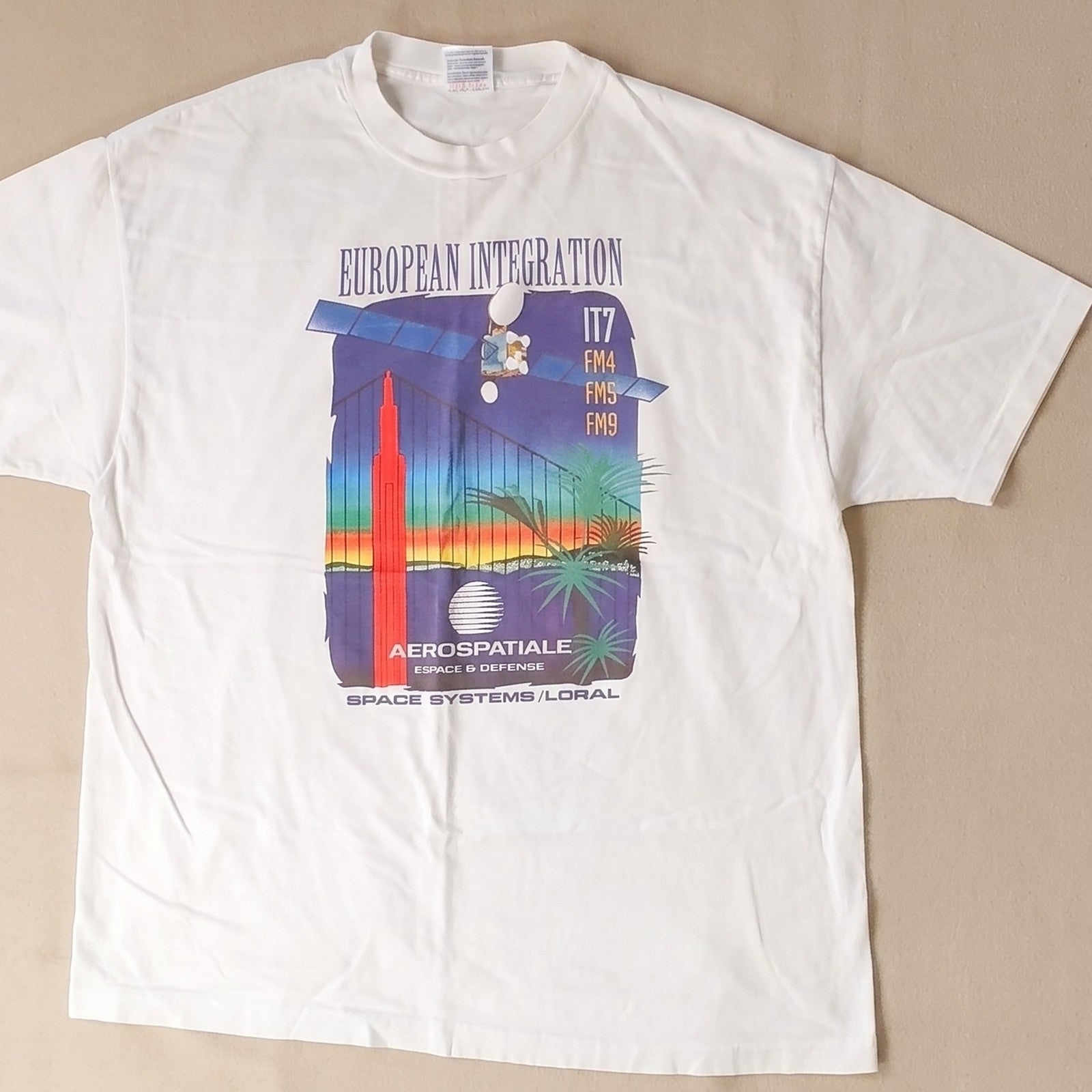 Vintage Aerospatiale Space & Defense Graphic T-Shirt White XL Hanes Beefy-T