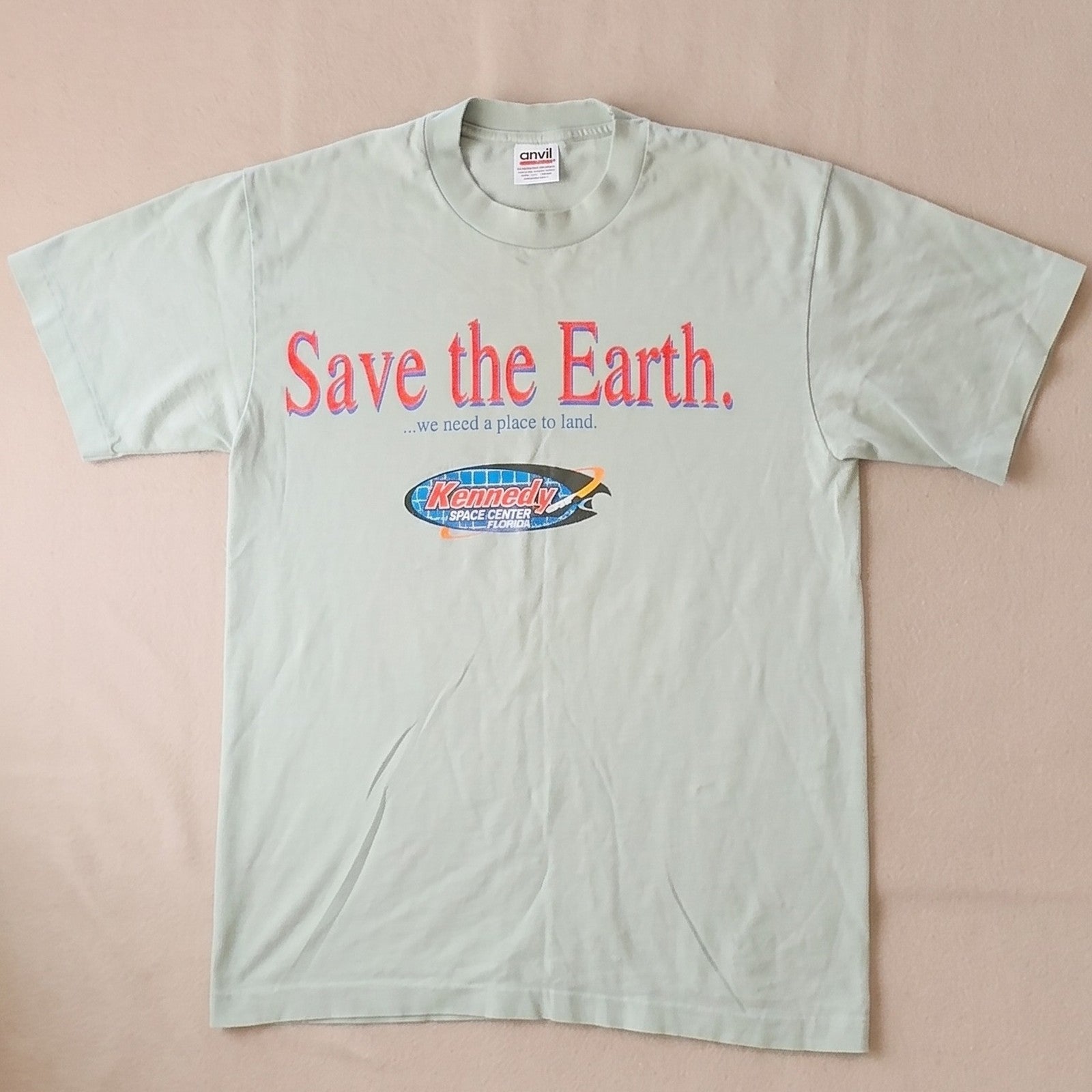 Save the Earth We Need a Place to Surf T-Shirt Light Green Anvil Mens M