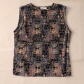 Vintage Plisse Womens Medium Black Gold Abstract Sleeveless Crinkle Tank Top