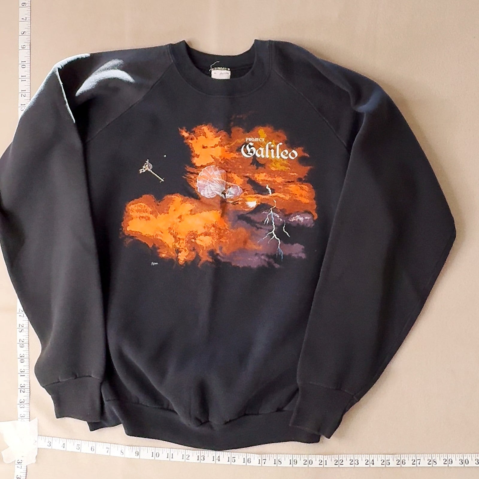 Vintage Project Galileo Sweatshirt Black Graphic Pullover Space Science XL