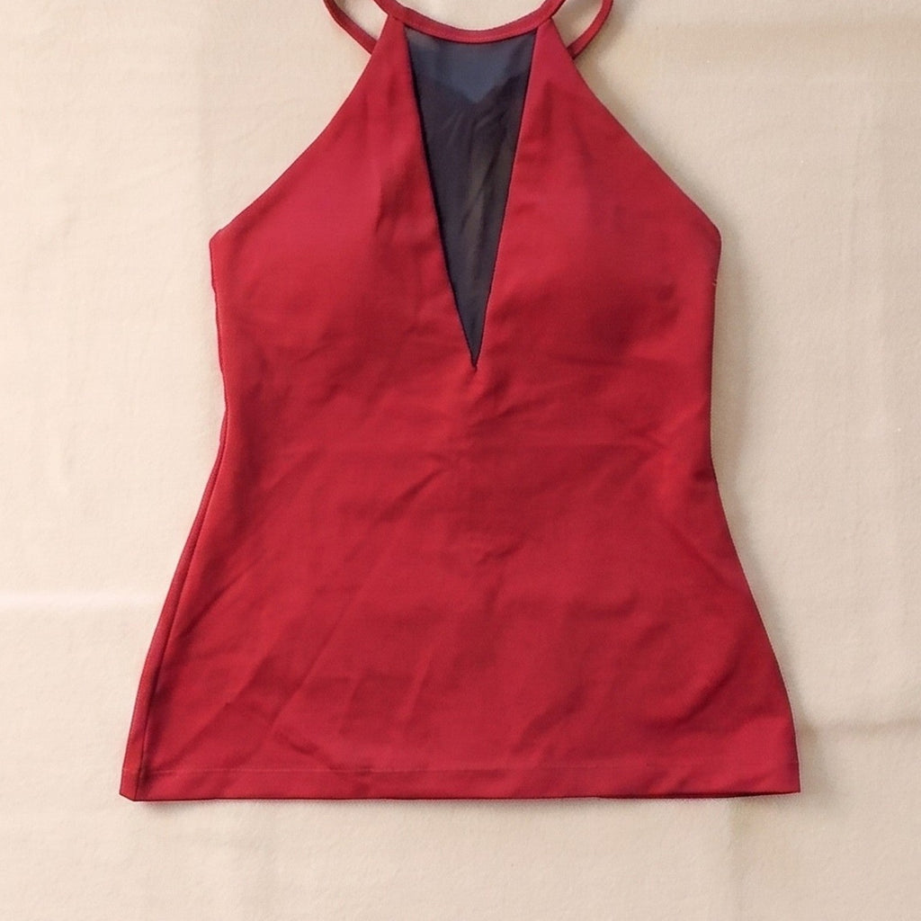 Red High Neck Zip Back Activewear Tank Top Built In Bra Womens 6 NWT