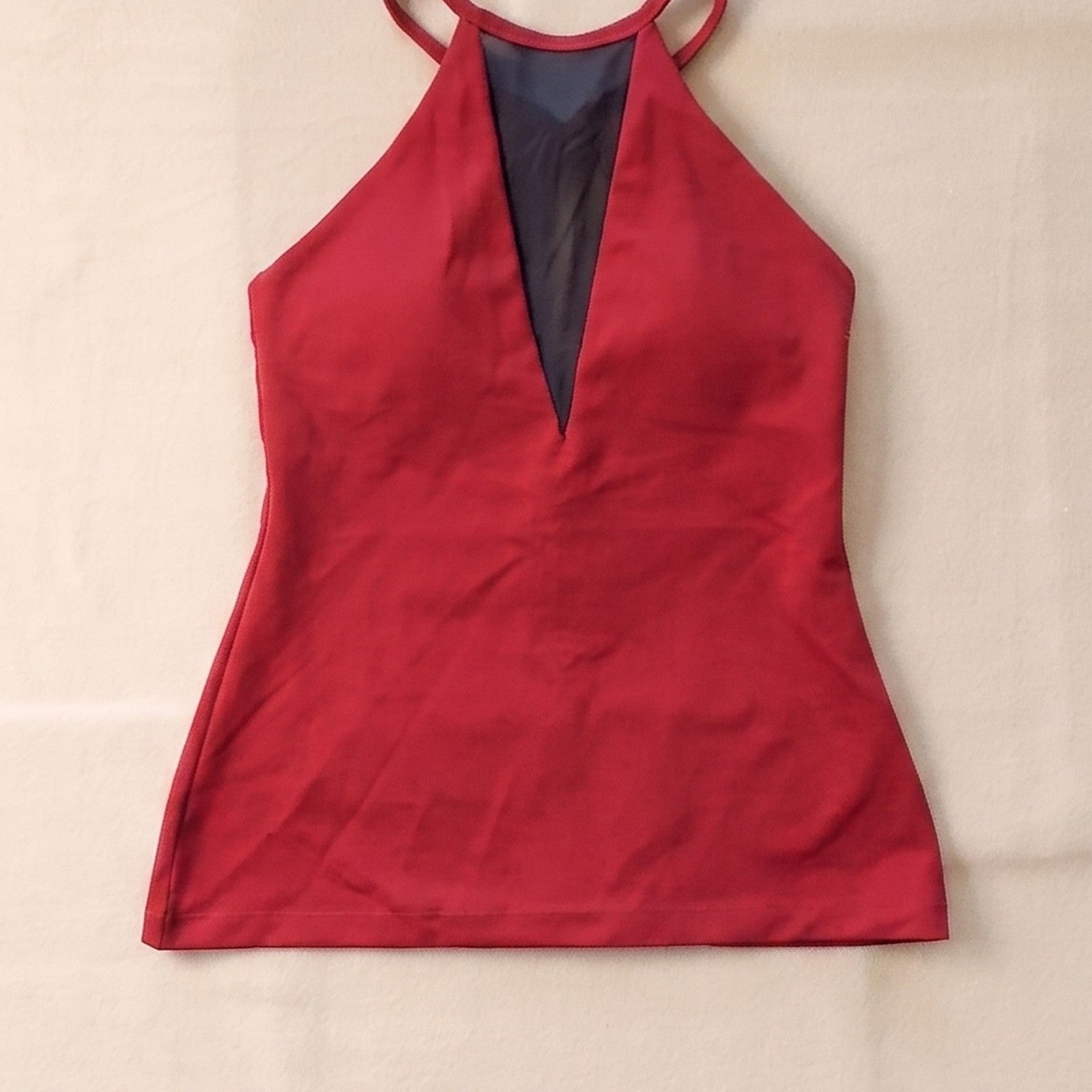 Red High Neck Zip Back Activewear Tank Top Built In Bra Womens 6 NWT
