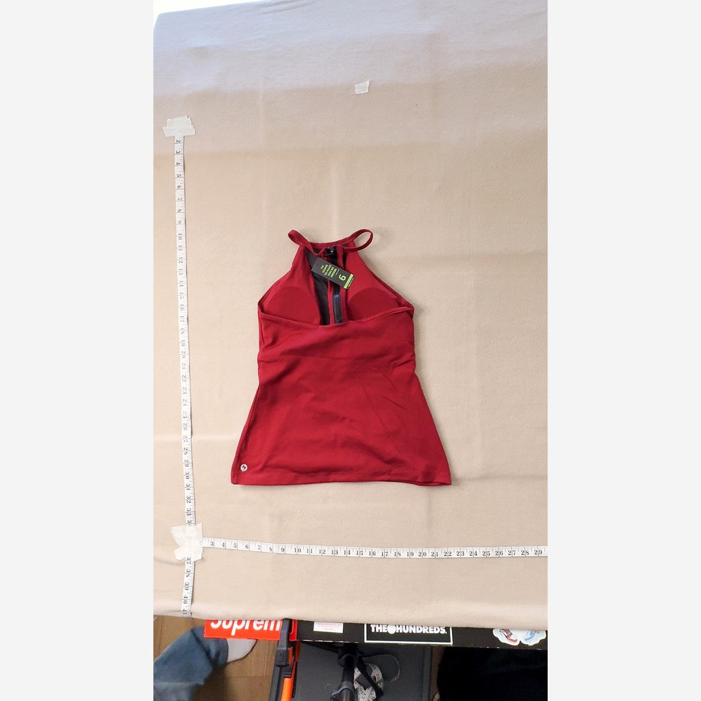 Red High Neck Zip Back Activewear Tank Top Built In Bra Womens 6 NWT