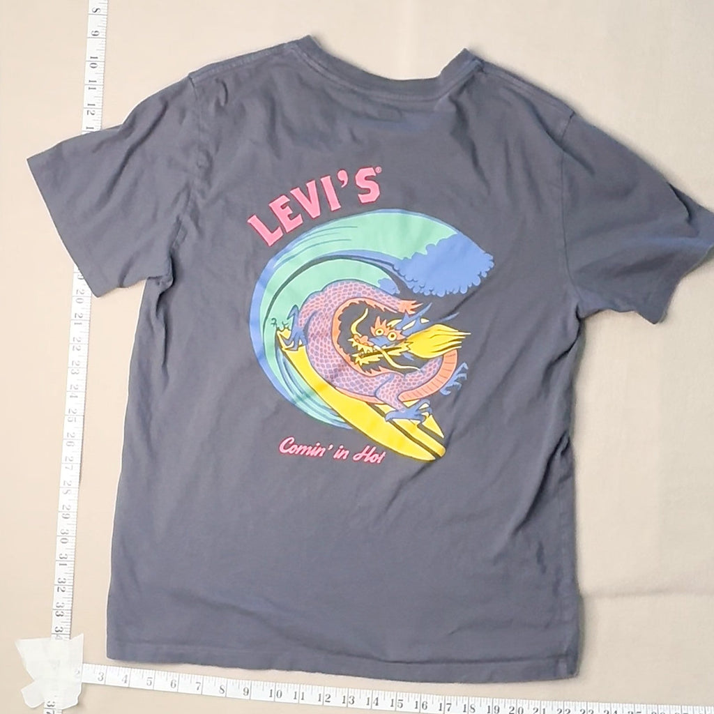 Levi's Comin' in Hot Surfing Dragon Graphic T-Shirt Grey Size Medium