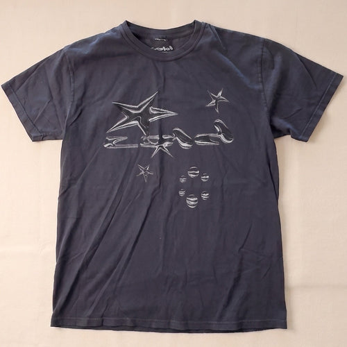 Black Graphic T-Shirt Star Text Design Short Sleeve Crew Neck Top