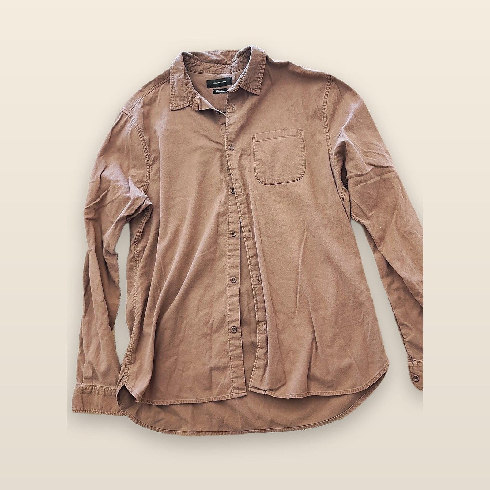 Urban Outfitters Men's Button-Down Long Sleeve Shirt Brown Size Large