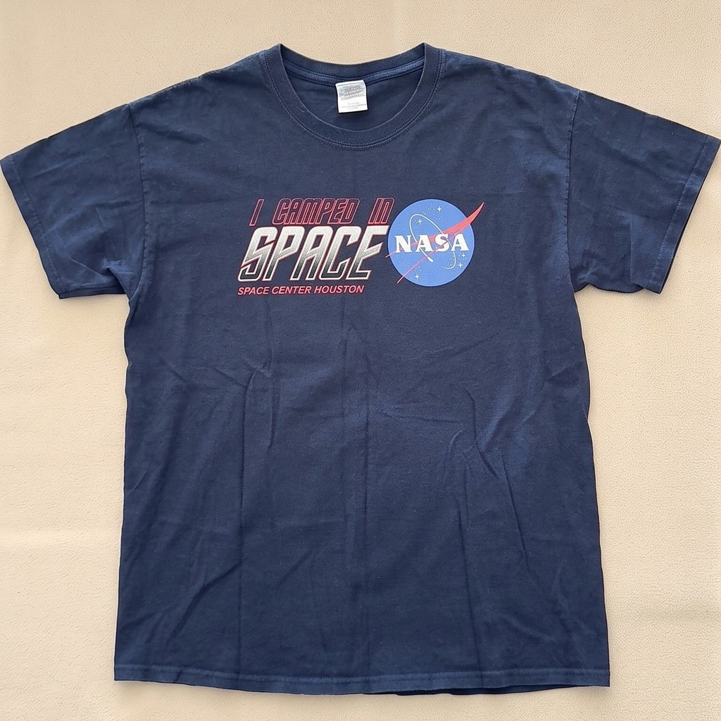 NASA I Camped In Space Space Center Houston T-Shirt Adult Large Navy Blue