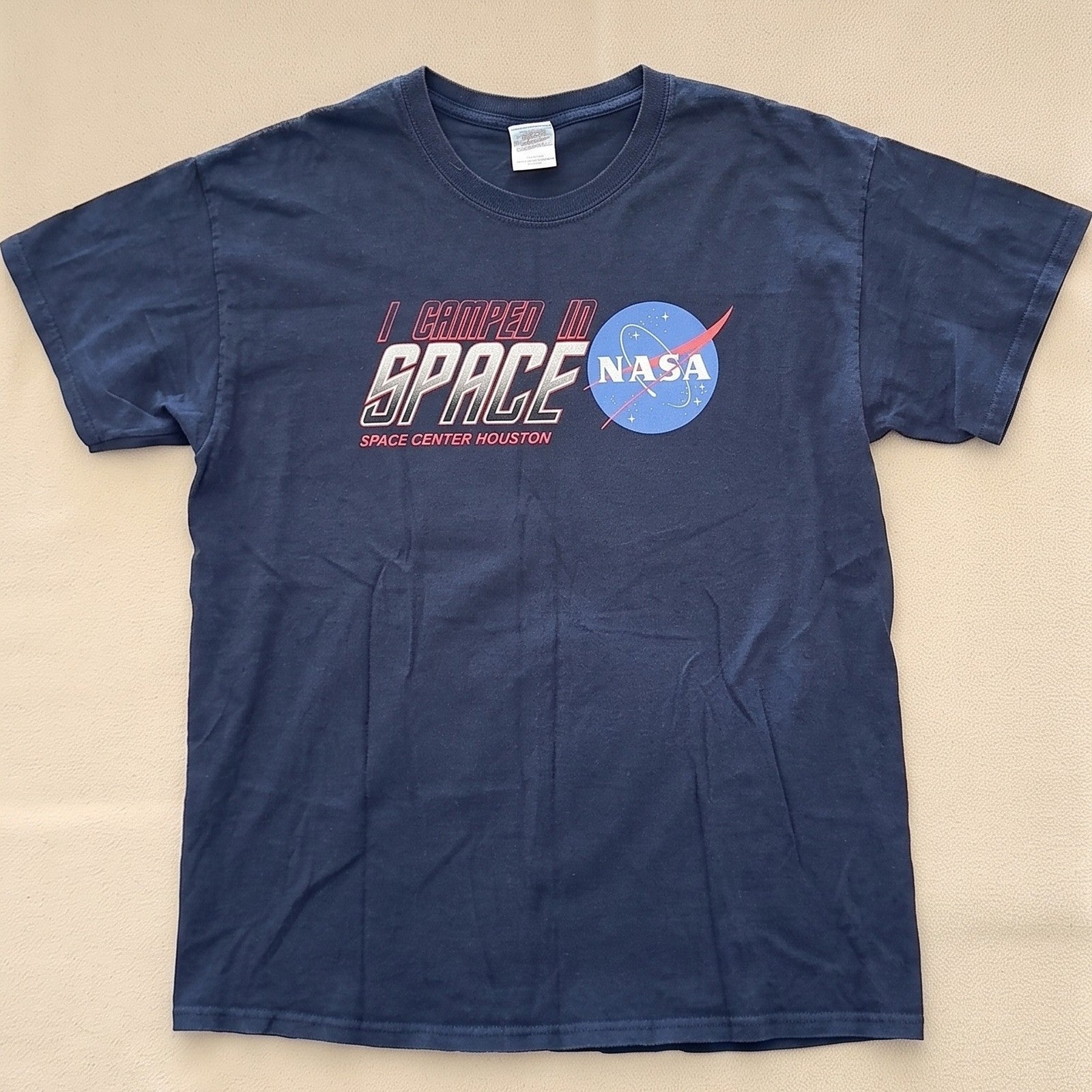 NASA I Camped In Space Space Center Houston T-Shirt Adult Large Navy Blue