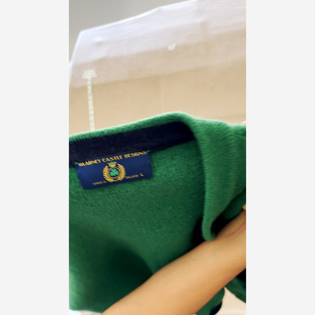 Blarney Castle Designs Green Cardigan Sweater Shamrock Crest Made In Ireland L