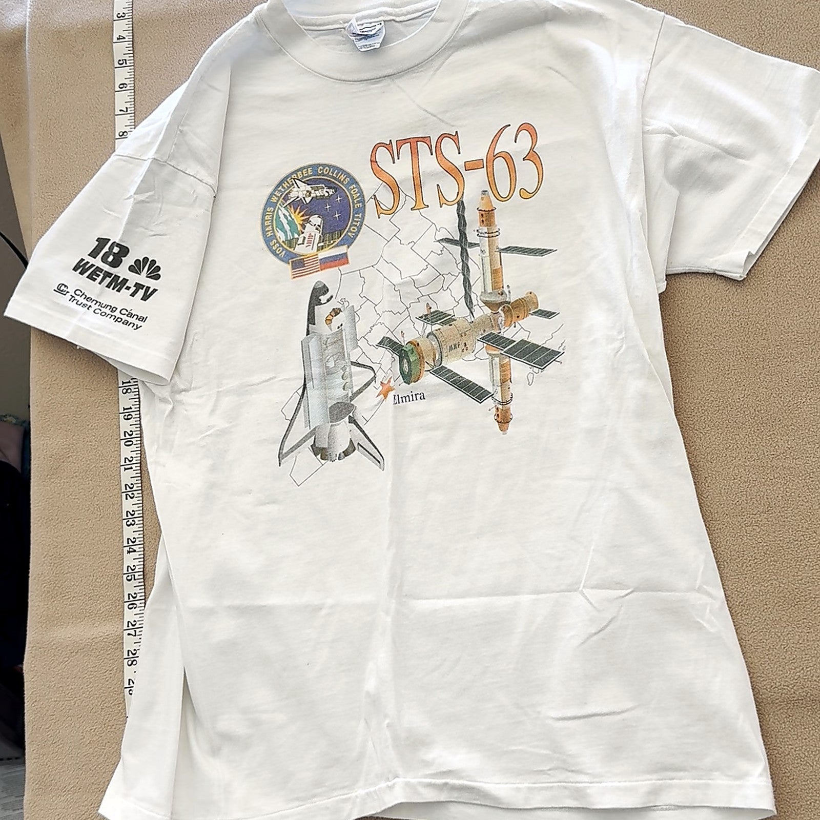 Vintage STS-63 Space Shuttle T-Shirt WETM-TV Graphic Tee White Space Memorabilia