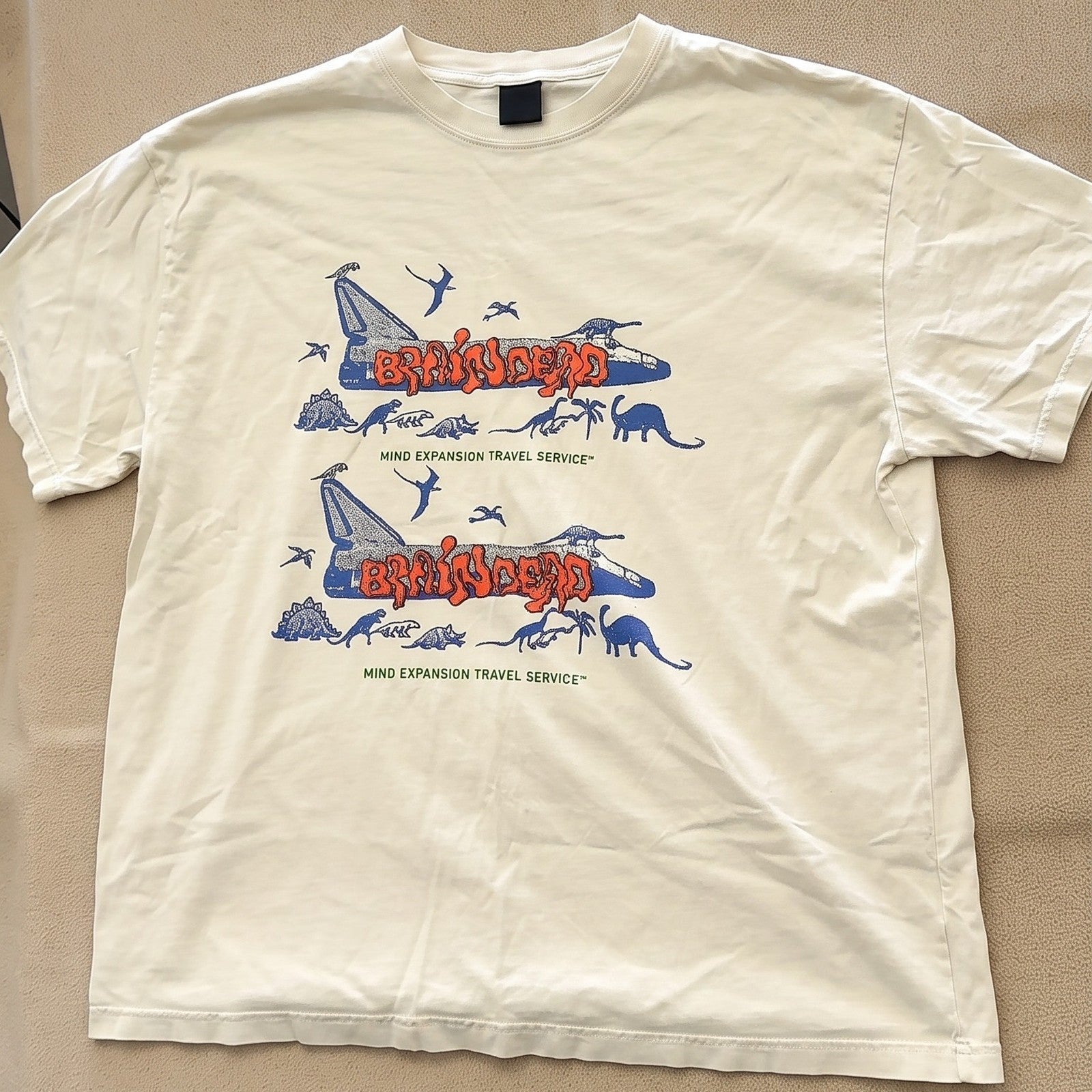 Brain Dead Mind Expansion Travel Service Graphic T-Shirt Cream Size L