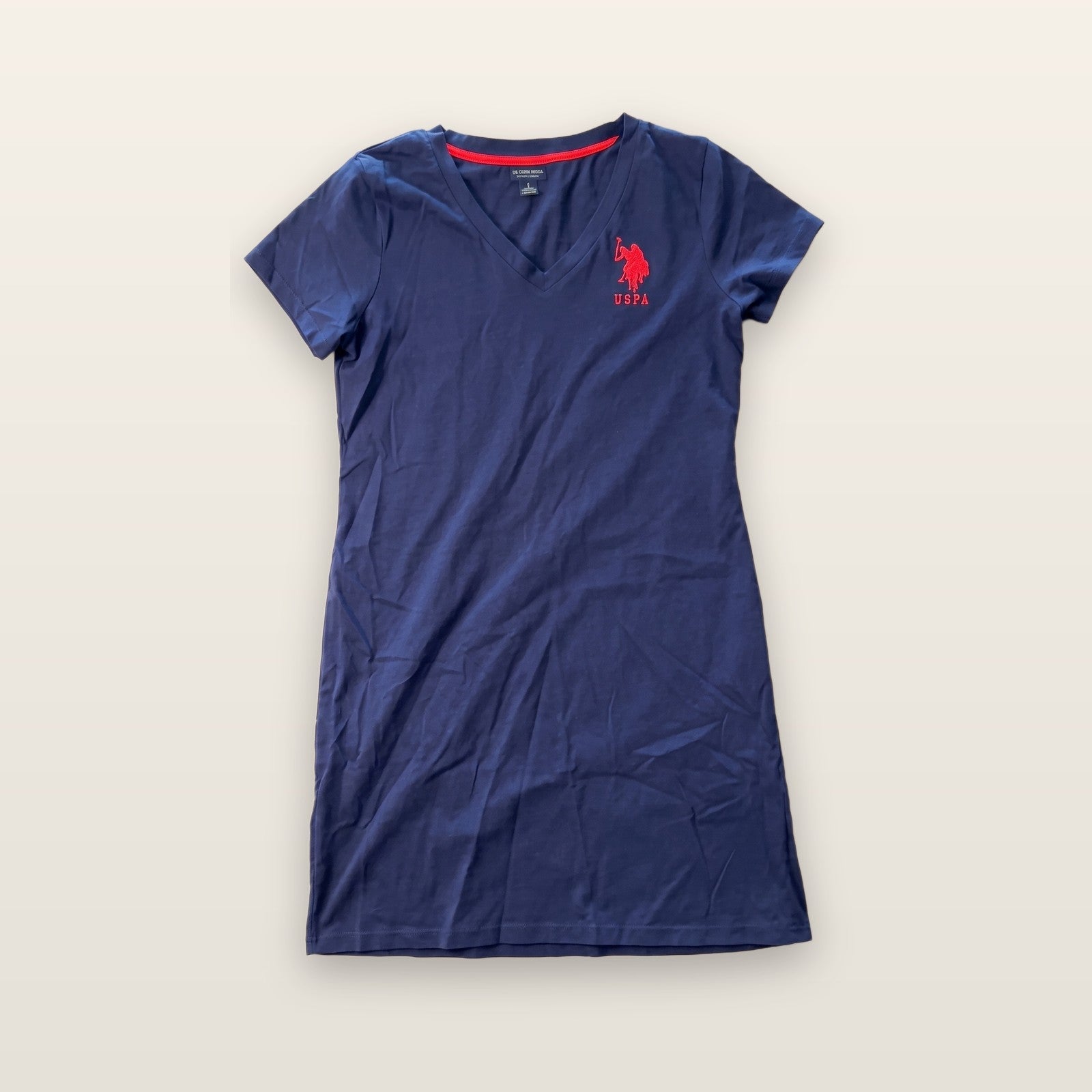 U.S. Polo Assn. Women's Short Sleeve V-Neck Dress Navy Blue Size L