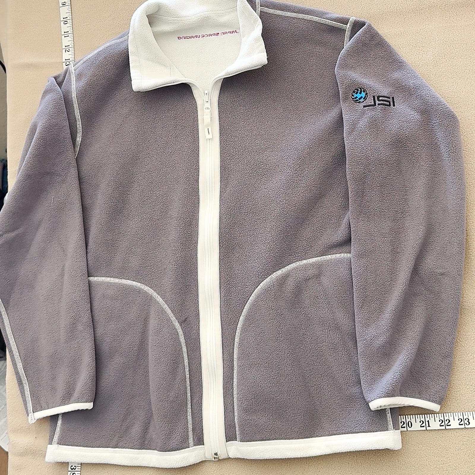JSI Fleece Jacket Gray Full Zip White Trim Embroidered Logo Unisex