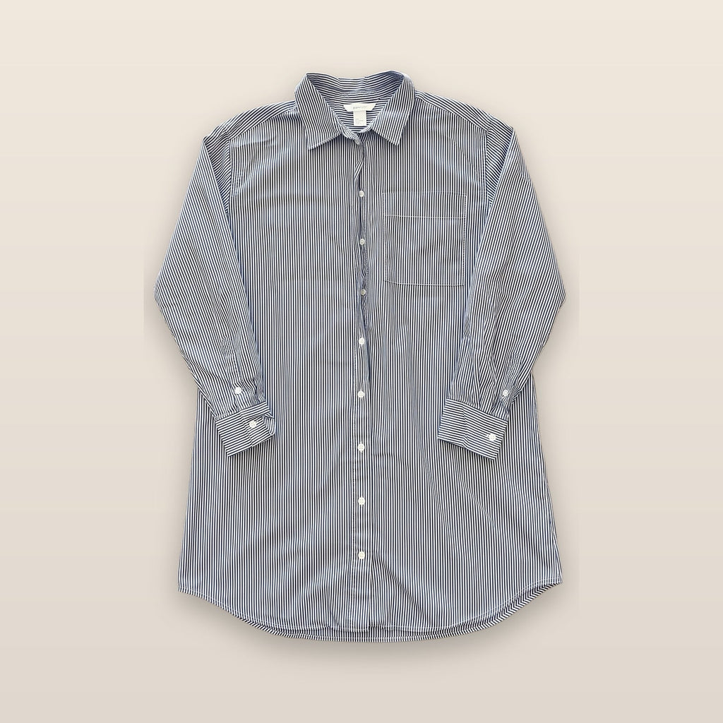 H&M Mama Maternity Long Sleeve Button Down Shirt Tunic Blue White Striped M