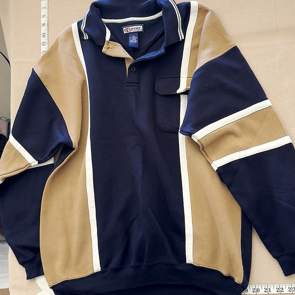 C&B Sport by Croft & Barrow Color Block Polo Shirt Size L Navy Khaki
