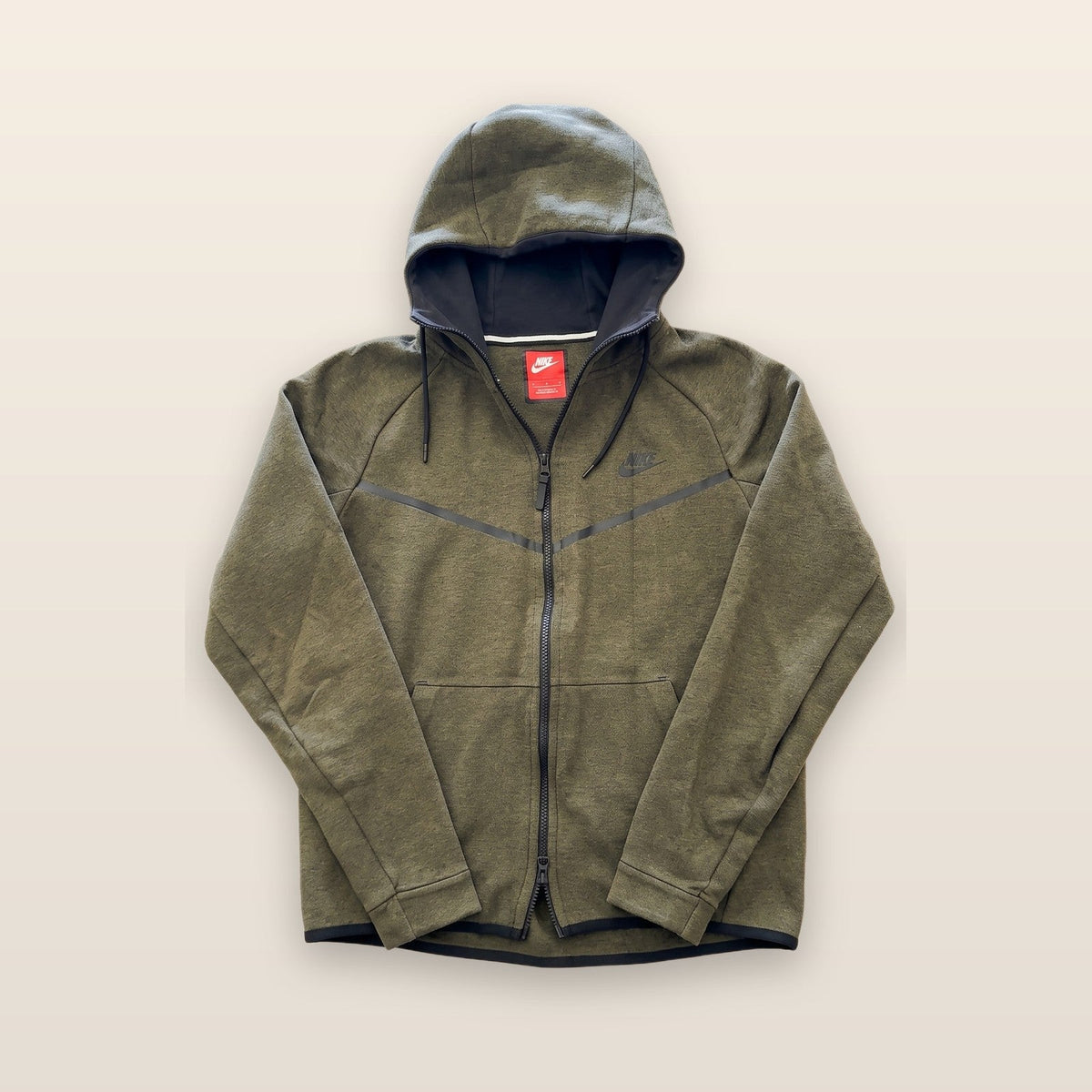 Nike Tech Fleece Full Zip Hoodie Sweatshirt Olive Green Men's Size L
