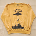 I Want To Leave UFO Alien Abduction City Skyline Graphic Sweatshirt Mustard L