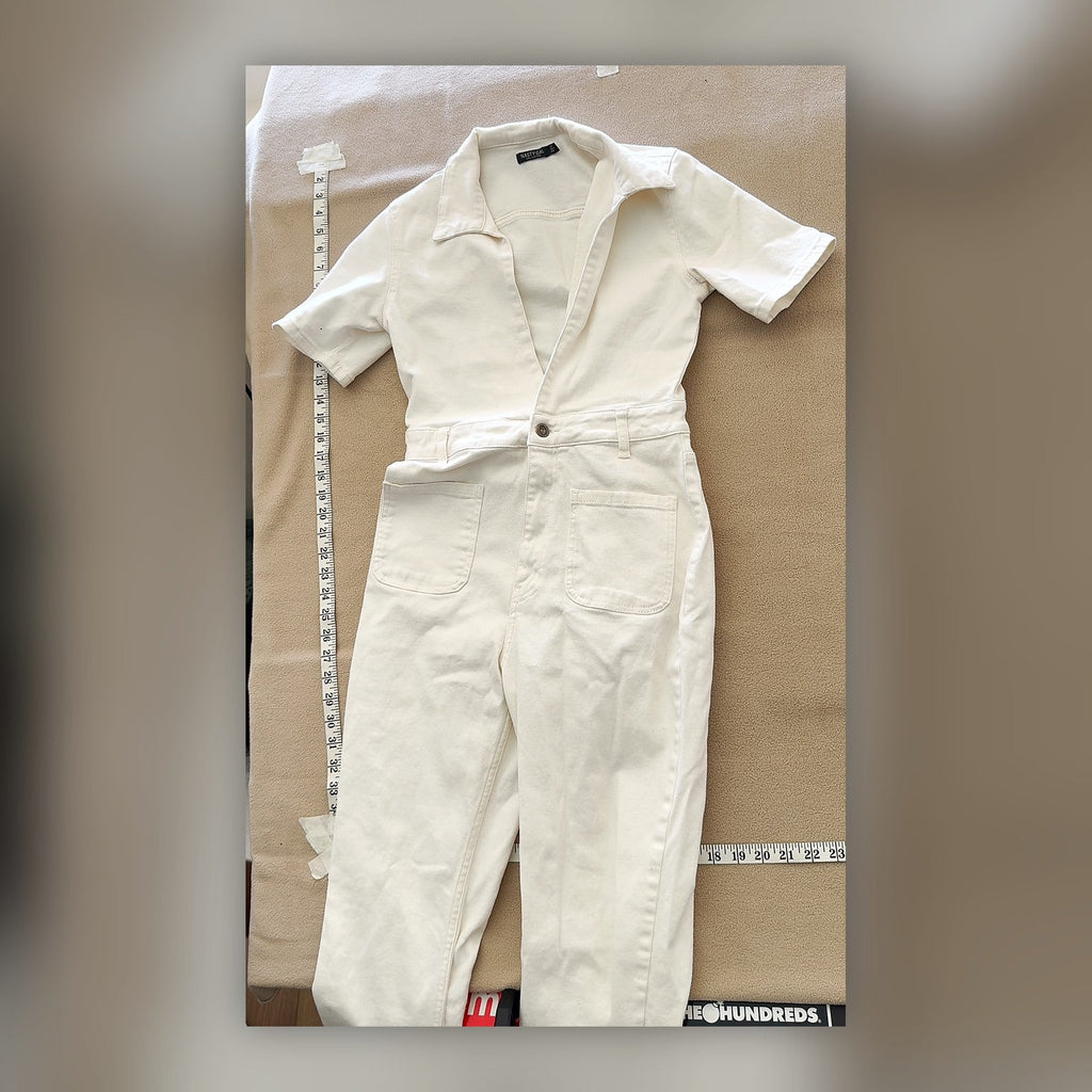 Nasty Gal Collection Women's White Denim Short Sleeve Jumpsuit Romper US 8