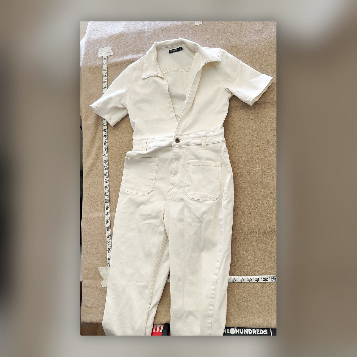 Nasty Gal Collection Women's White Denim Short Sleeve Jumpsuit Romper US 8