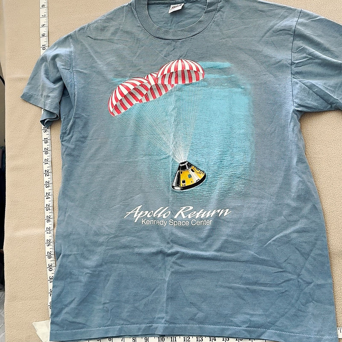 Vintage Apollo Return Kennedy Space Center Graphic T-Shirt Blue Anvil XL USA