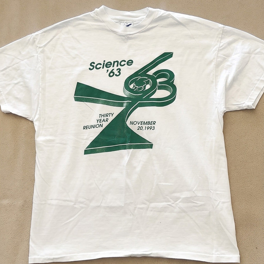 Vintage 1993 Science '63 Thirty Year Reunion T-Shirt White Hanes Beefy-T XL