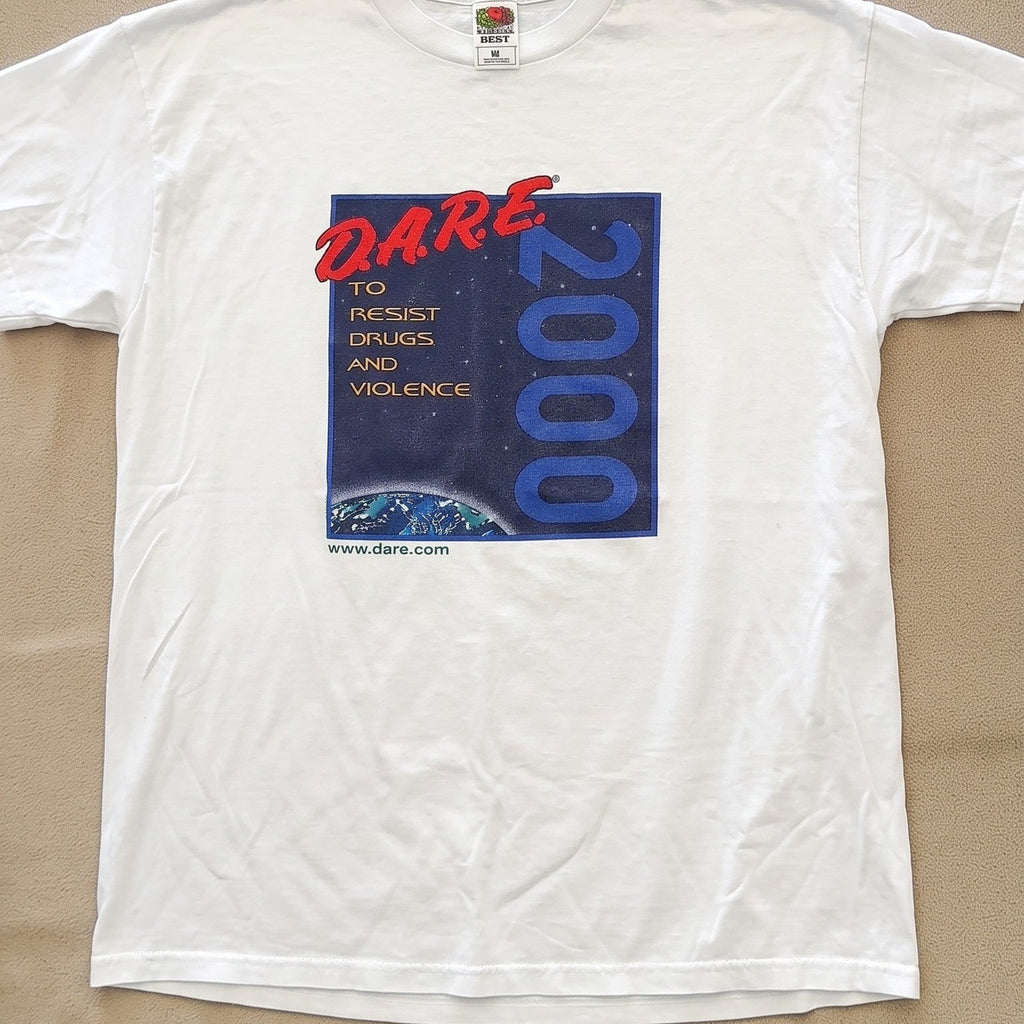 Vintage DARE To Resist Drugs and Violence 2000 Graphic T-Shirt White XL Y2K