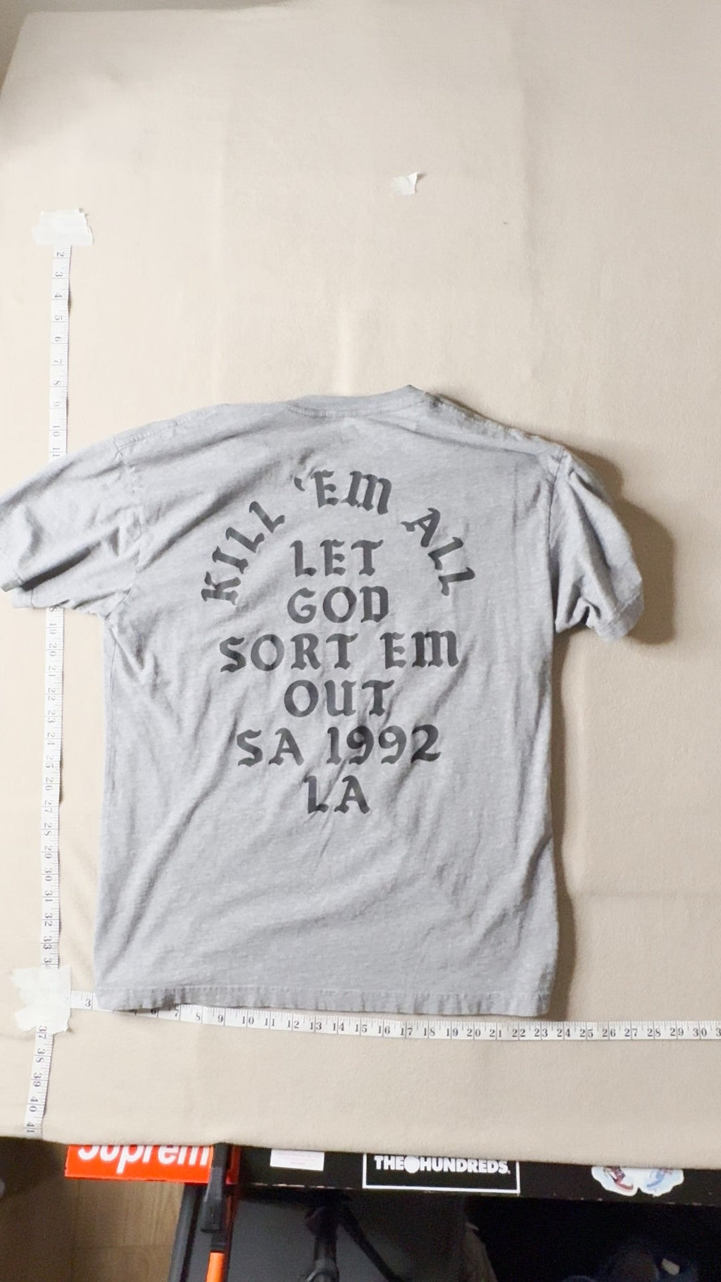 Kill Em All Let God Sort Em Out SA 1992 LA Graphic T-Shirt Grey Size L