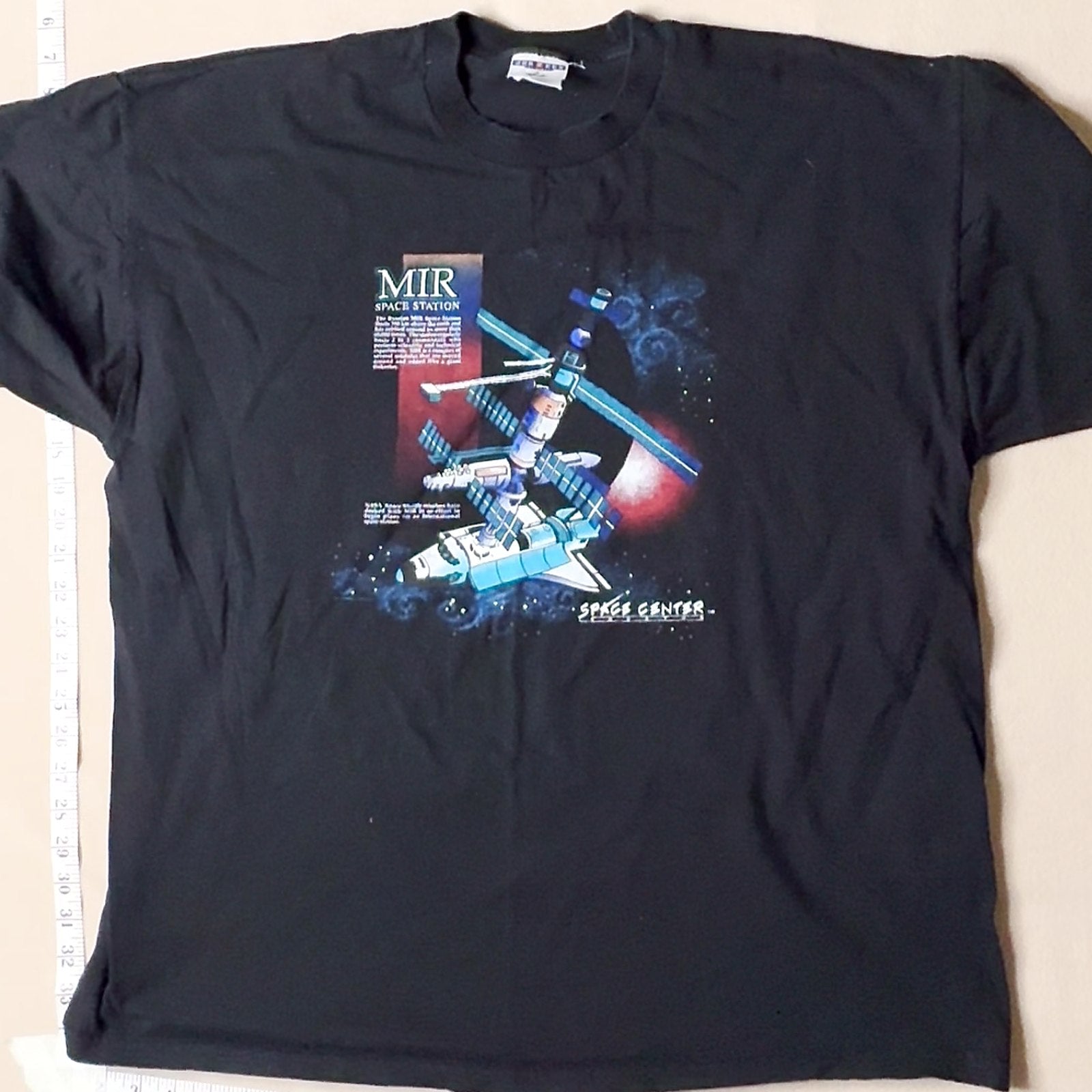 MIR Space Station Russian Soviet Space Center T-Shirt Size S Black Graphic