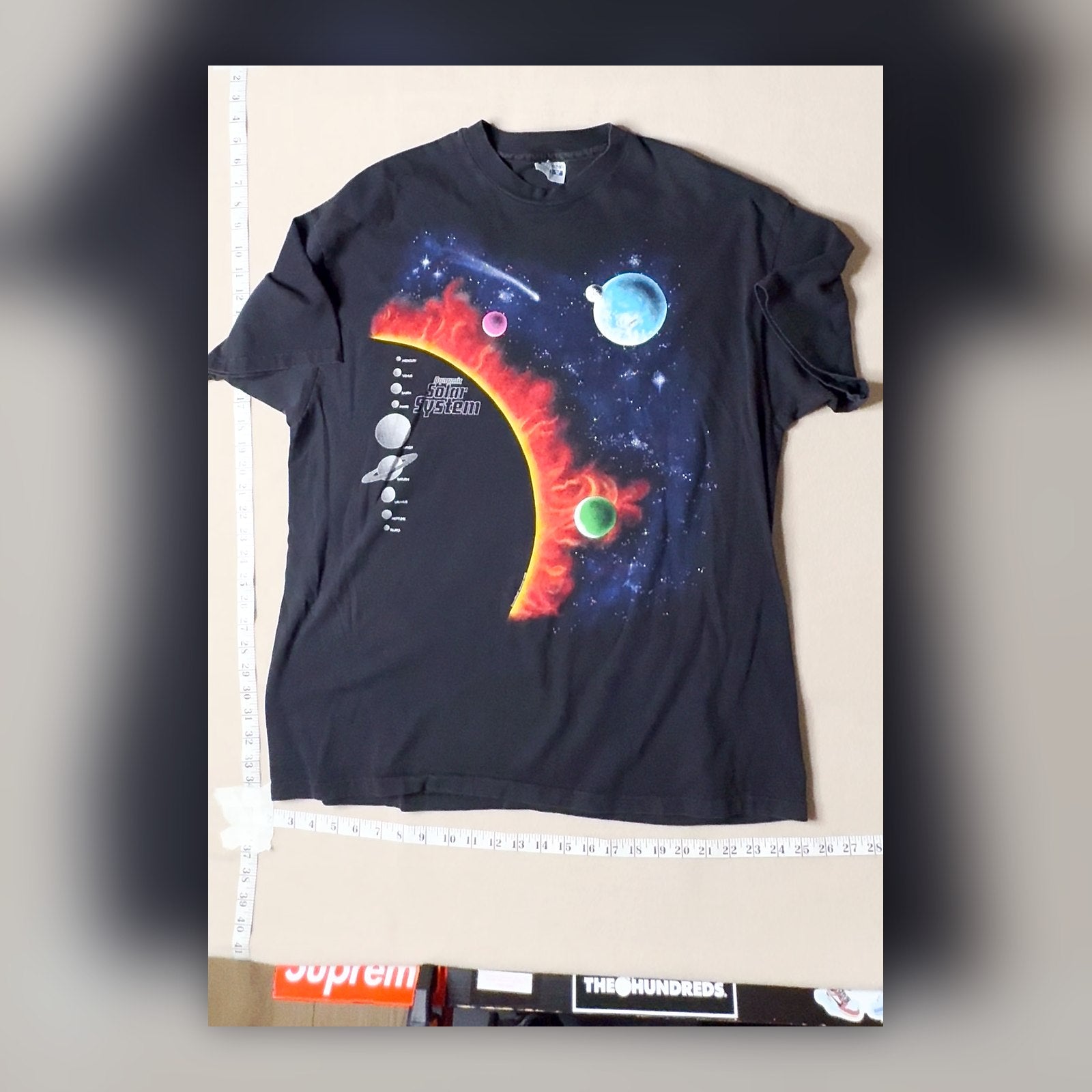 Vintage Hanes Solar System Planets Space Graphic T-Shirt Black XL