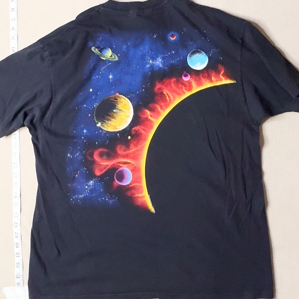 Vintage Hanes Solar System Planets Space Graphic T-Shirt Black XL