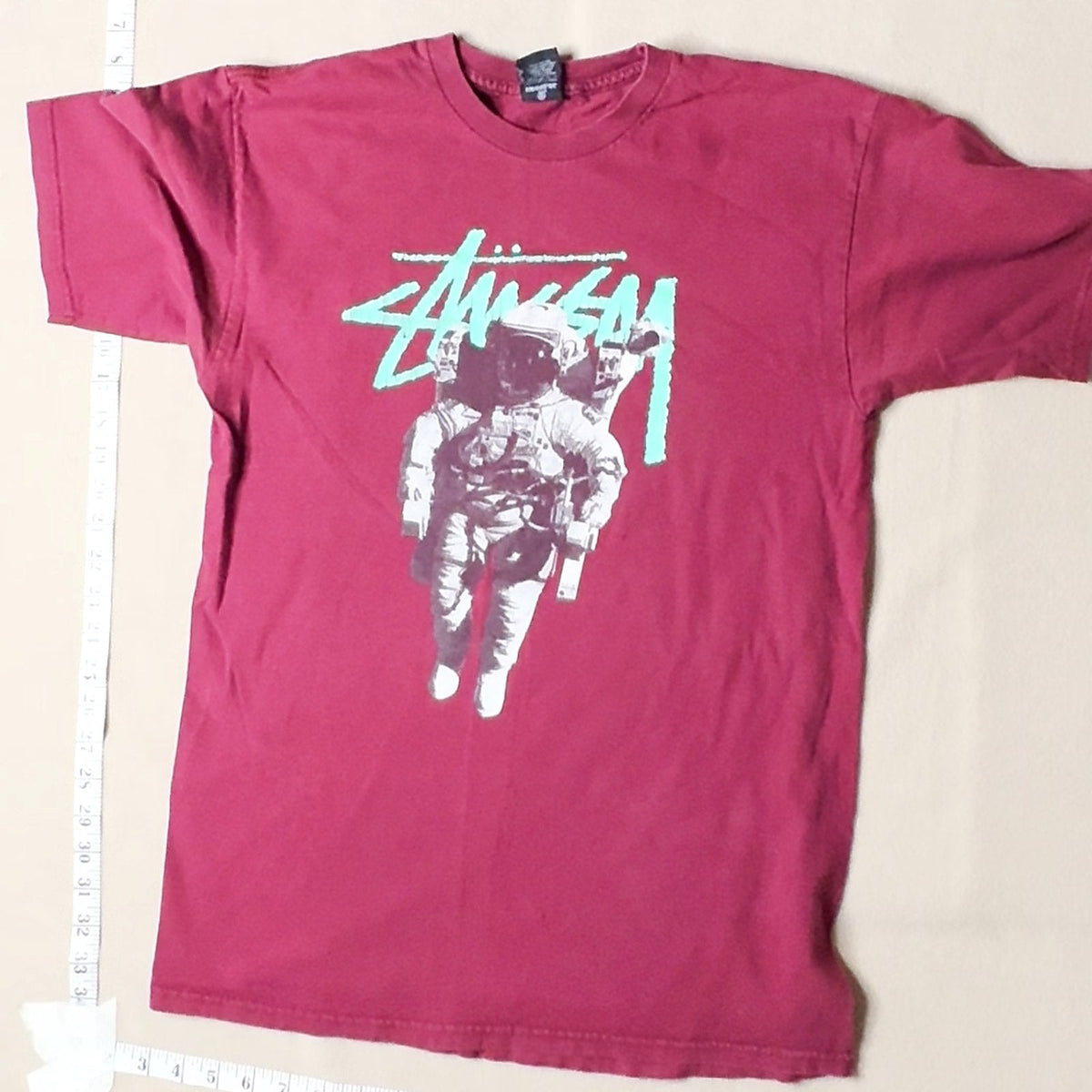 Stussy Astronaut Graphic T-Shirt Maroon Red Size Medium