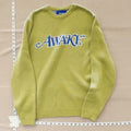 Awake NY Men's Yellow Green Knit Sweater Pullover Logo Spellout