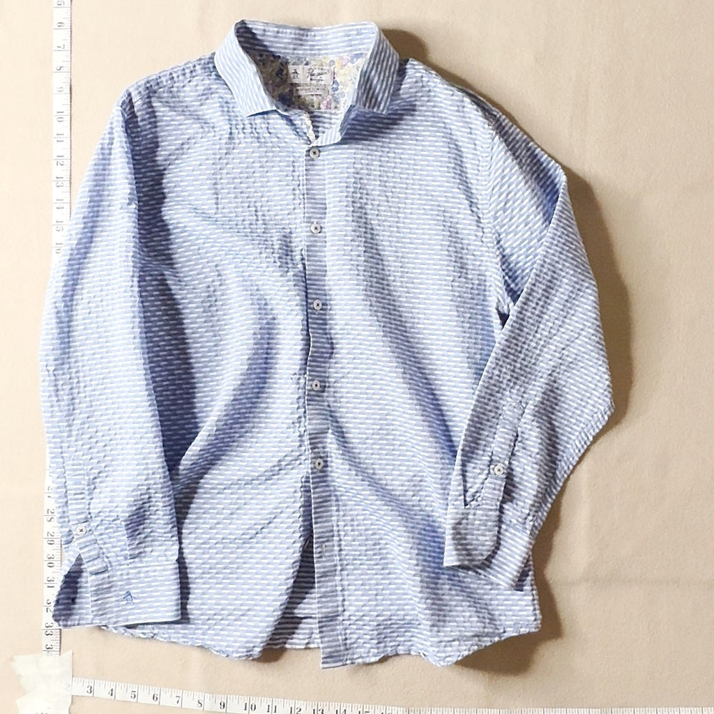 Men's Light Blue Patterned Long Sleeve Button Down Shirt Contrasting Collar