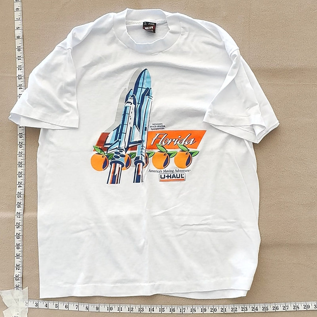 Vintage U-Haul Florida Space Shuttle Oranges T-Shirt White XL Made in USA