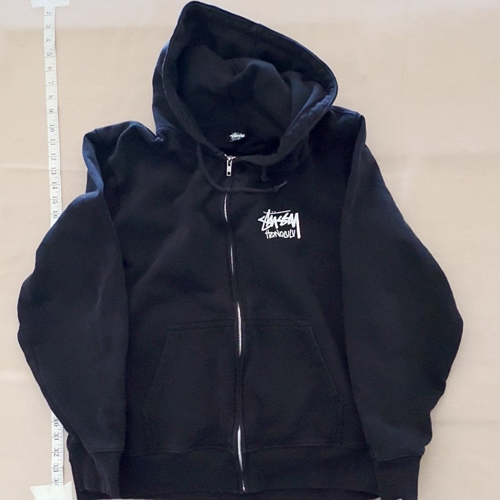 Stussy Honolulu Zip Up Hoodie Sweatshirt Black Size XL