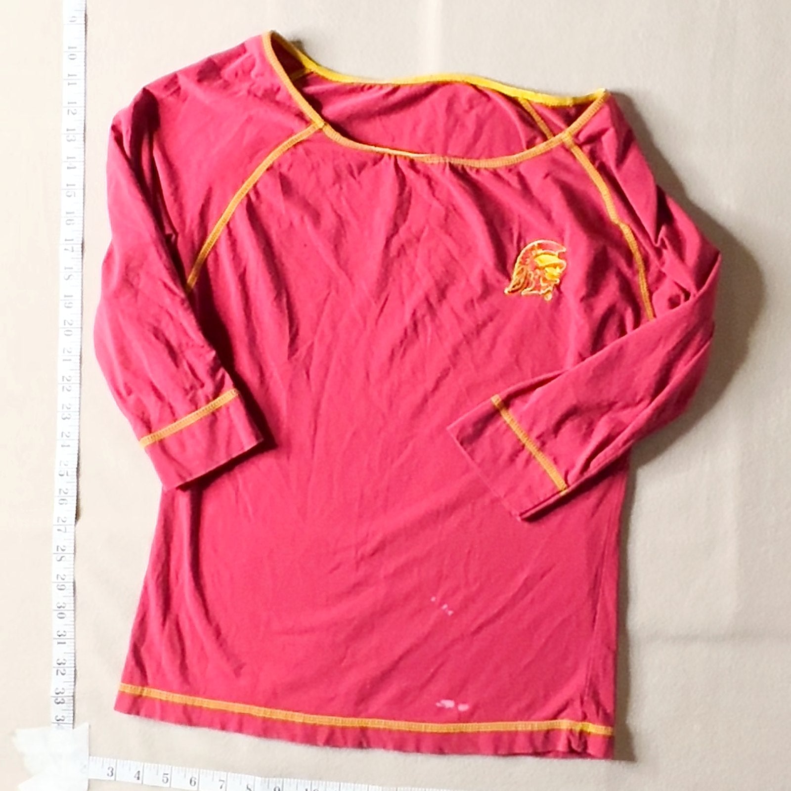 USC Trojans Women's 3/4 Sleeve Shirt Red Yellow Scoop Neck NCAA