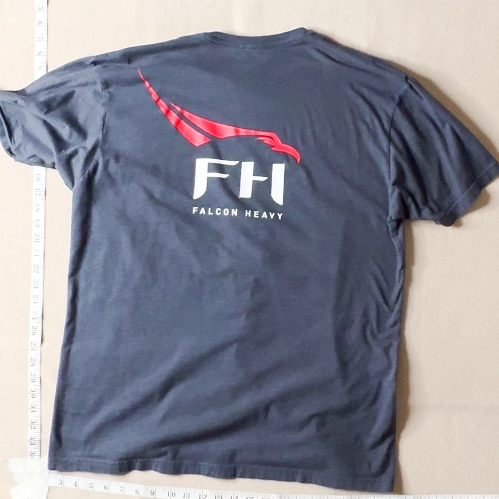 SpaceX Falcon Heavy FH Graphic T-Shirt Gray Short Sleeve SpaceX Logo Back Graphic