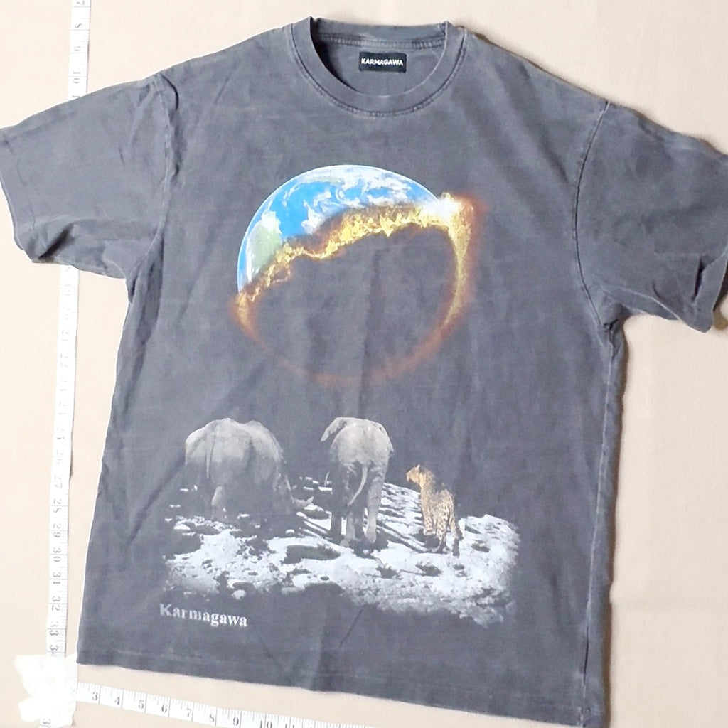 Karmagawa Earth On Fire Graphic T-Shirt Elephants Tiger Short Sleeve