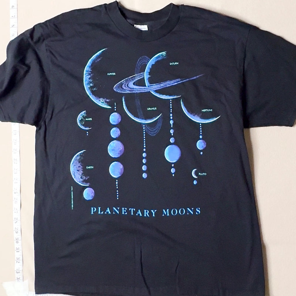 Vintage 90s Planetary Moons Space Astronomy Graphic T-Shirt Black XL Hanes