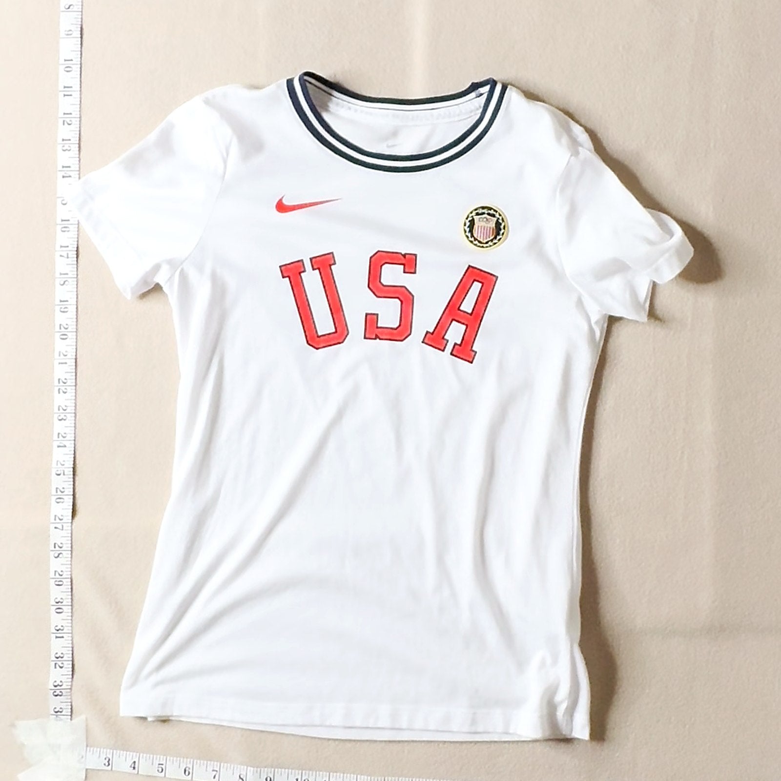 Nike USA Team Red White Ringer T-Shirt Womens XS Short Sleeve Graphic Tee