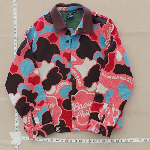 Brain Child XL Camo Woven Button Up Shirt Pink Blue Good For Health Experiment