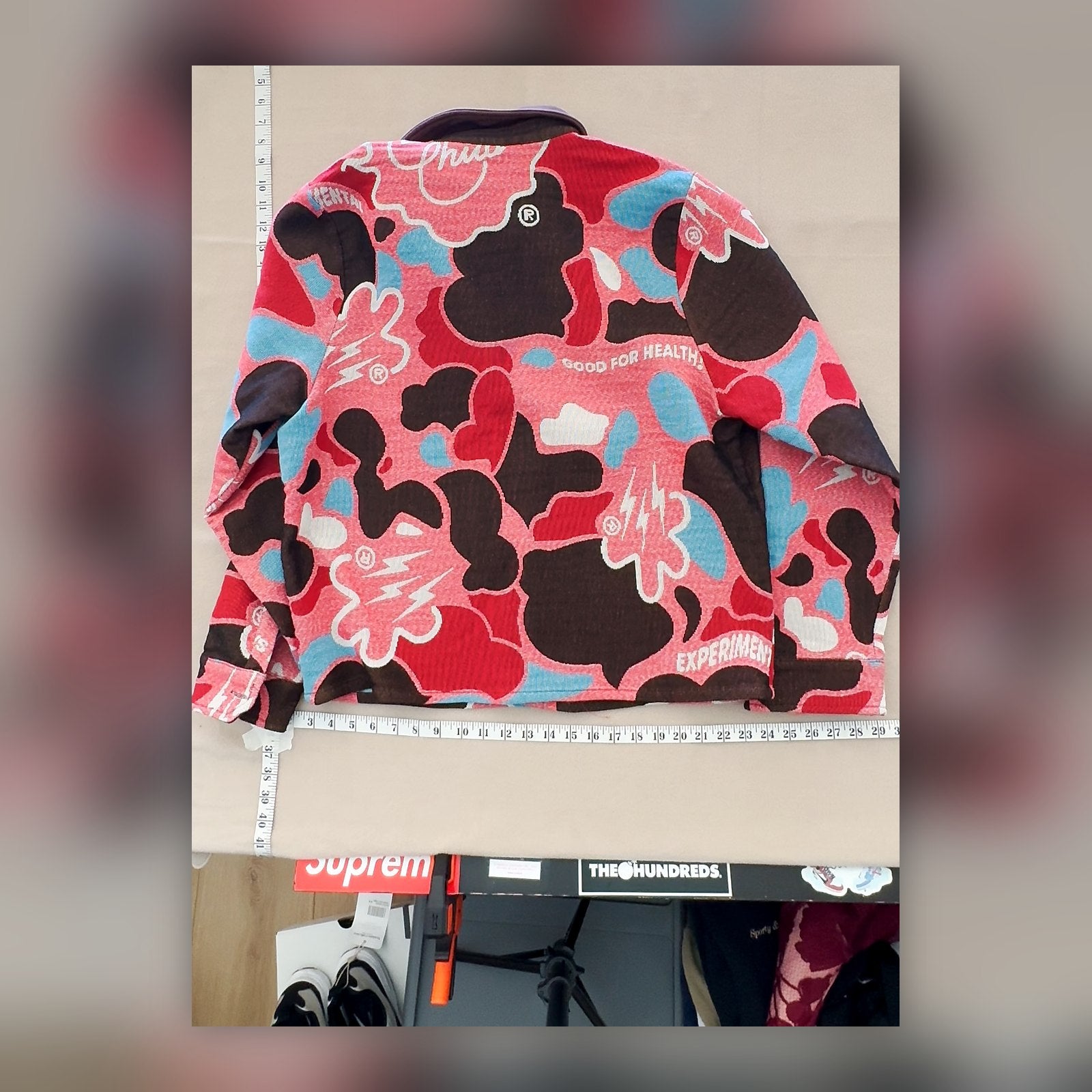 Brain Child XL Camo Woven Button Up Shirt Pink Blue Good For Health Experiment