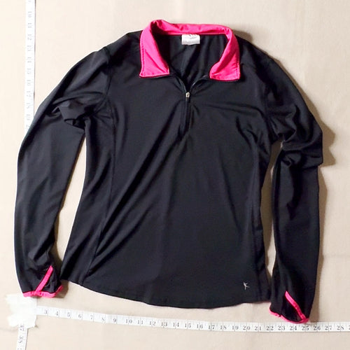 Danskin Now Women's Long Sleeve Quarter Zip Activewear Top Black Pink M (8-10)